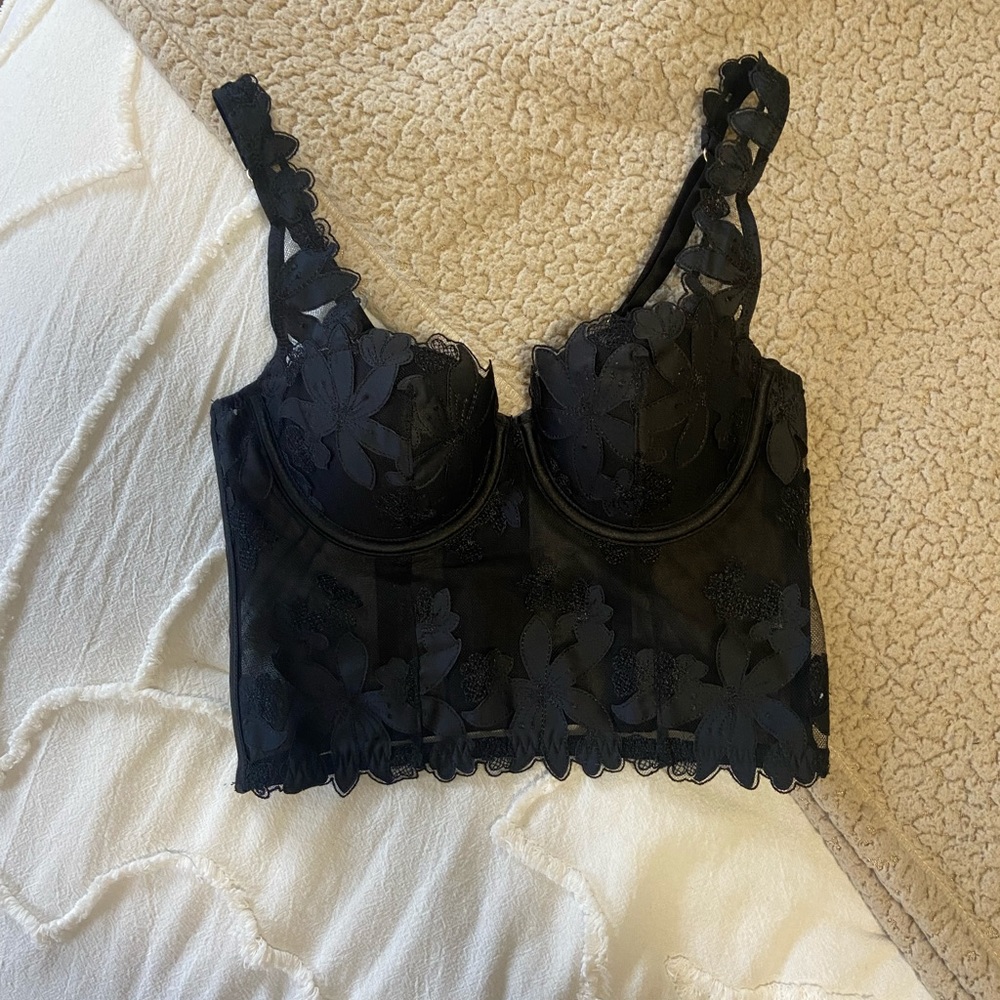 VS black mesh & floral lace corset top